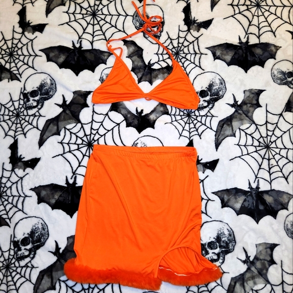Orange Fuzzy Mesh Skirt Set - Picture 6 of 16